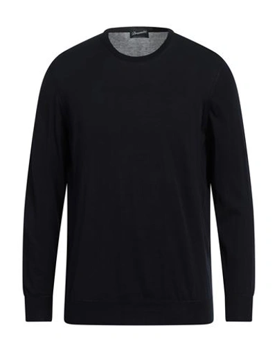 Drumohr Man Sweater Midnight Blue Size 40 Cotton, Linen In Blue