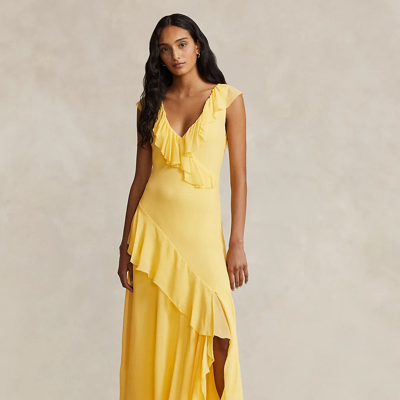 Ralph Lauren Ruffle-trim Georgette Maxidress In Sunfish Yellow