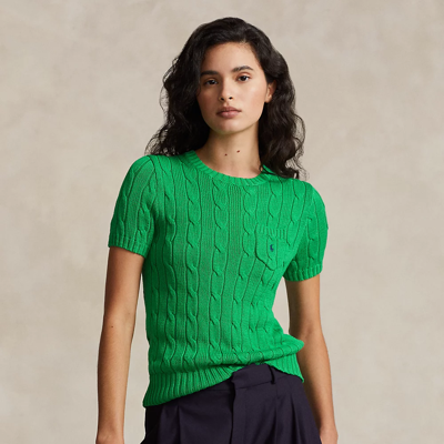 Ralph Lauren Cable-knit Cotton Short-sleeve Sweater In Preppy Green
