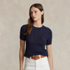 Polo Ralph Lauren Blue Cable Knit T-shirt With Embroidered Logo In Cotton Woman In Hunter Navy
