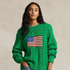 Ralph Lauren Aran-knit Flag Cotton Sweater In Stem Green