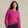 Ralph Lauren Cable-knit Cotton Crewneck Sweater In Desert Pink