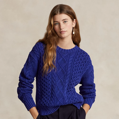 Ralph Lauren Cable-knit Cotton Crewneck Sweater In Heritage Blue