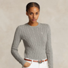 Ralph Lauren Cable-knit Cotton Crewneck Sweater In Fawn Grey Heather