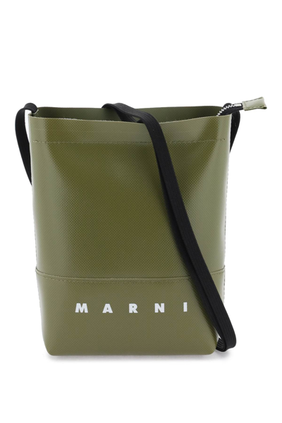 Marni Coated Canvas Crossbody Bag In Green