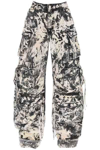 Attico Fern Stained Effect Cargo Jeans In Multi-colored