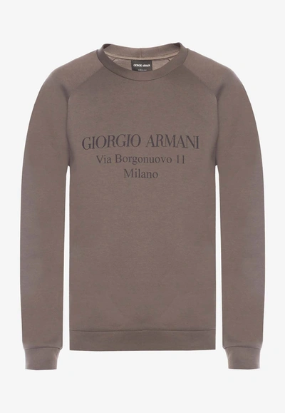 Giorgio Armani Logo Print Crewneck Sweatshirt In Brown