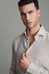Reiss Stone Linen Button-through Shirt