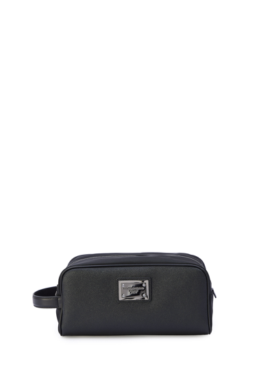 Dolce & Gabbana Calfskin And Nylon Toiletry Bag In Black