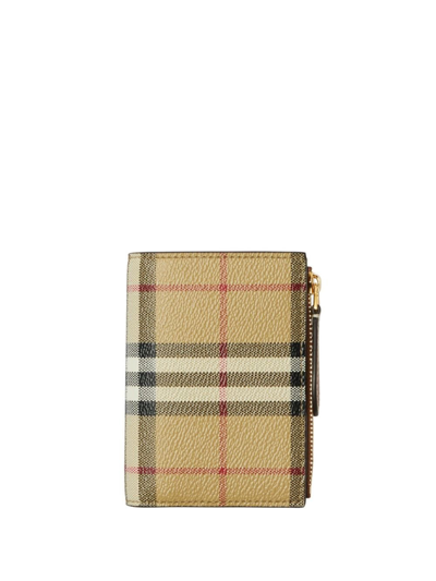 Burberry Check Small Bifold Wallet In Beige