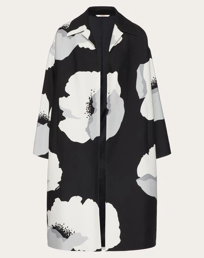 Valentino Crepe Couture Caban With Flower Portrait Print In Black/grey/ivory
