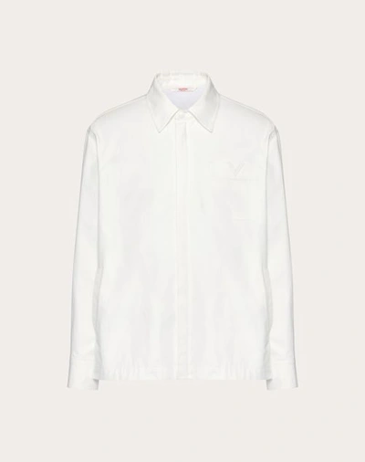 Valentino Stretch Cotton Canvas Jacket With Rubberised V Detail In Ivory