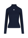 Courrèges Logo-embroidered Ribbed Sweater In Blue