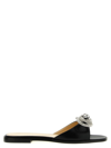 Mach&mach 10mm Double Bow Satin Slide Sandals In Black