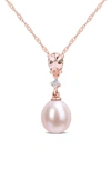 Delmar Diamond, Morganite & 8-8.5mm Cultured Pearl Pendant Necklace In Pink
