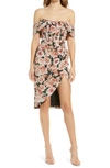 Lavish Alice Floral Print Pleat Off The Shoulder Corset Dress In Dark Floral