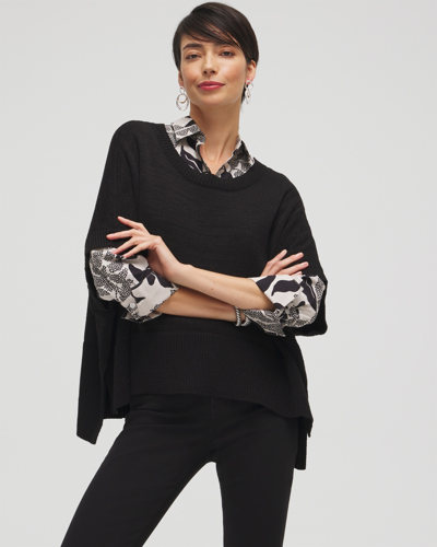 Chico's Short Sleeve Knit Poncho In Black