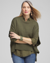CHICO'S SHORT SLEEVE KNIT PONCHO IN OLIVE GREEN SIZE LARGE/XL | CHICO'S