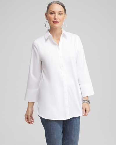 Chico's No Iron Stretch 3/4 Sleeve Tunic Top In White Size Xl |