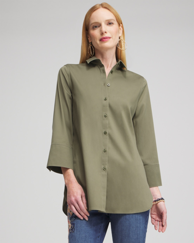 Chico's No Iron Stretch 3/4 Sleeve Tunic Top In Olive Green Size Small |