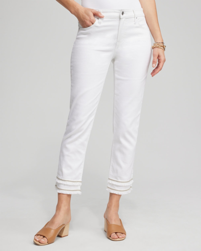 Chico's No Stain Girlfriend Embellished Hem Cropped Jeans In White