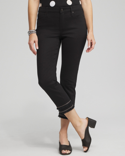 Chico's Girlfriend Embellished Hem Cropped Jeans In Black Size 10 |
