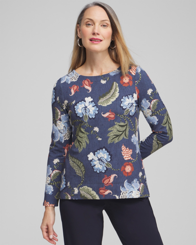 Chico's Floral Pullover Top In Navy Blue Size 12/14 |  Zenergy