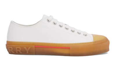 Pre-owned Burberry Logo Detail Cotton Trainer White