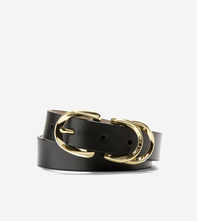 COLE HAAN COLE HAAN WOMEN'S 25MM SLIM DOUBLE LOOP BELT - BLACK SIZE SMALL