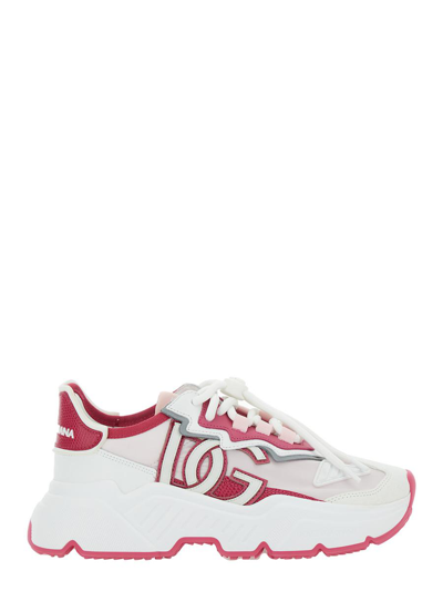 Dolce & Gabbana Dsymaster Sneakers In Mix Of Materials In White,purple,fuchsia