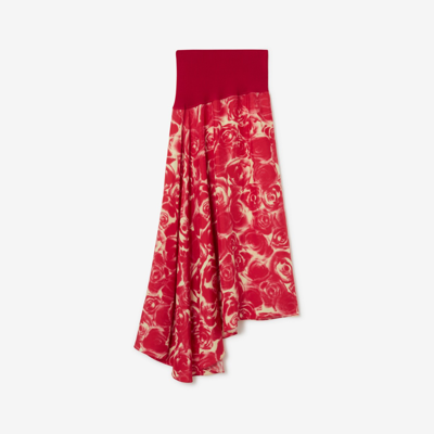 Burberry Rose-print Asymmetric Silk Skirt In Sherbet