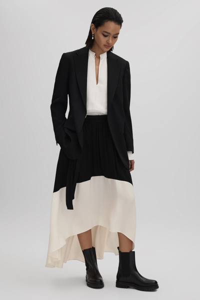 Reiss Emma - Black/cream Colourblock Midi Skirt, Us 2