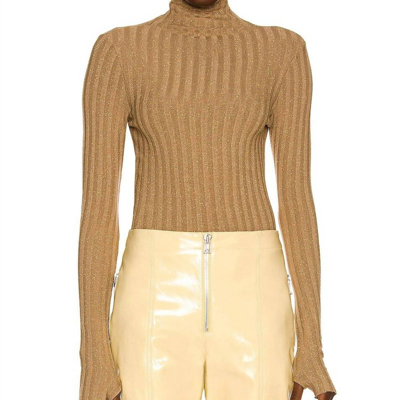 Enza Costa Lurex Sweater Rib Turtleneck In Brown