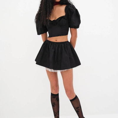 For Love & Lemons Maye Mini Skirt In Black