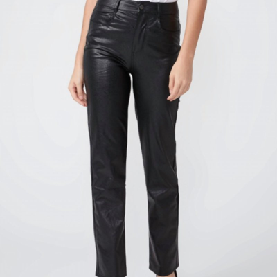 Paige Stella Vegan Leather Straight Leg In Black