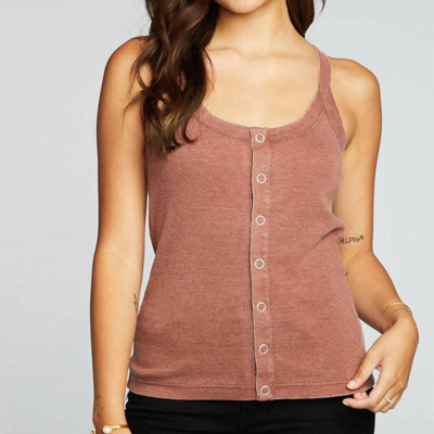 Chaser Vintage Rib Snap Front Tank In Cappucino In Brown