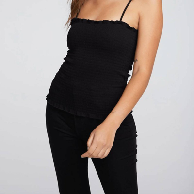 Chaser Rib Sm0cked Ruffle Cami Top In True Black