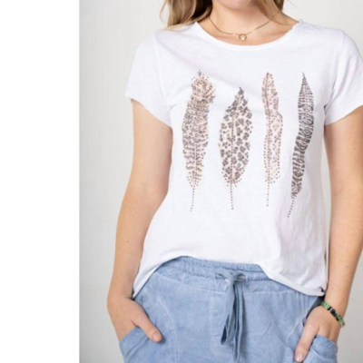 Look Mode Usa Feather Print T-shirt In White