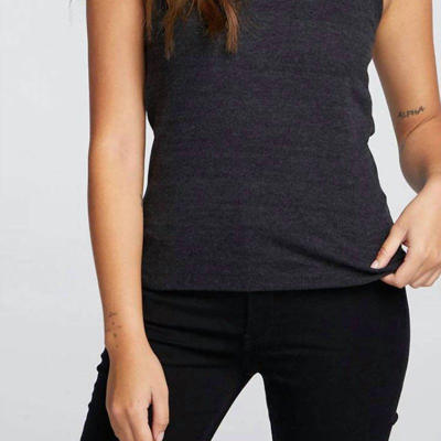 Chaser Triblend Rib Shirred Back V Muscle Tank Top In Black
