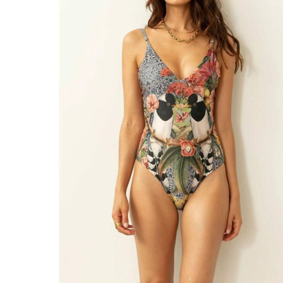 Carolina K Marieta Reversible One Piece Swimsuit In Selva Birds In Black