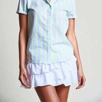 The Shirt Short Sleeve Ruffled Collar Shirt In Fluorescent Stripe In Blue