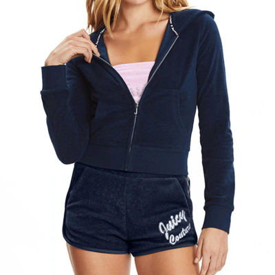 Juicy Couture Classic Terry Hoodie In Regal Blue