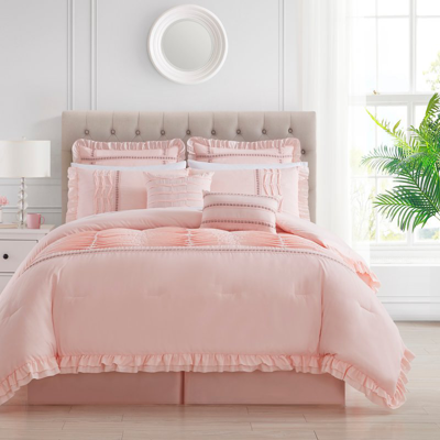 Chic Home Design Yvette 12 Piece Comforter Set Ruffled Pleated Flange Border Design Bed In A Bag In Pink
