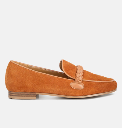 Rag & Co Echo Suede Leather Braided Detail Loafers In Tan In Brown