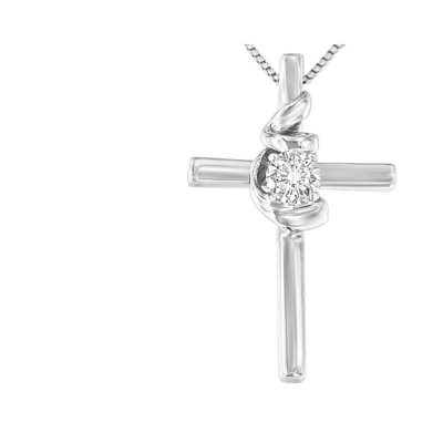 Haus Of Brilliance .925 Sterling Silver Prong Set Round-cut Solitaire Diamond Accent Cross 18" Pendant Necklace In White