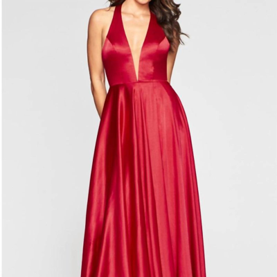Faviana Long Charmeuse Dress In Red