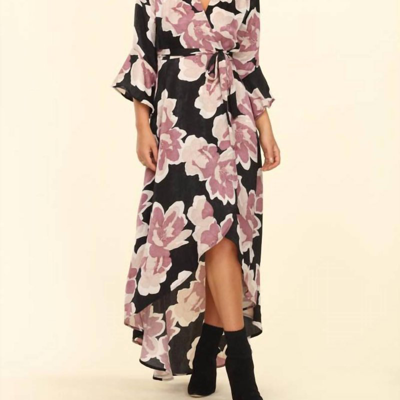 VERONICA M ROMANO WRAP MAXI DRESS WITH BELL SLEEVE