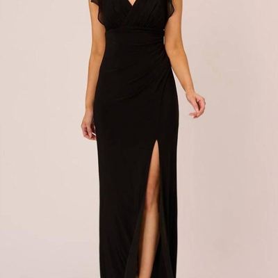 Adrianna Papell Flutter Sleeve Mermaid Gown In Black