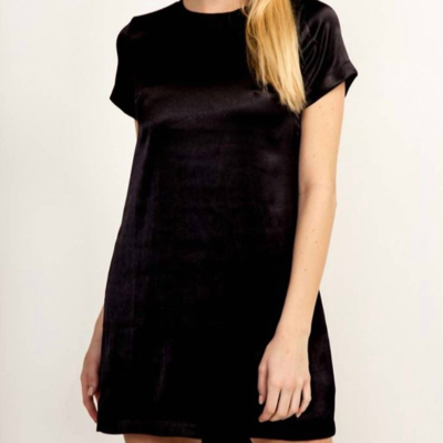 Olivaceous Satin Shift T-shirt Dress In Black