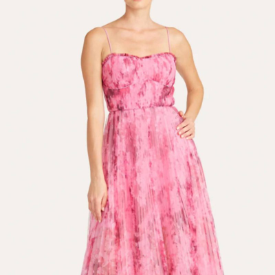 Monique Lhuillier Sleeveless Tulle Long Dress In Pink